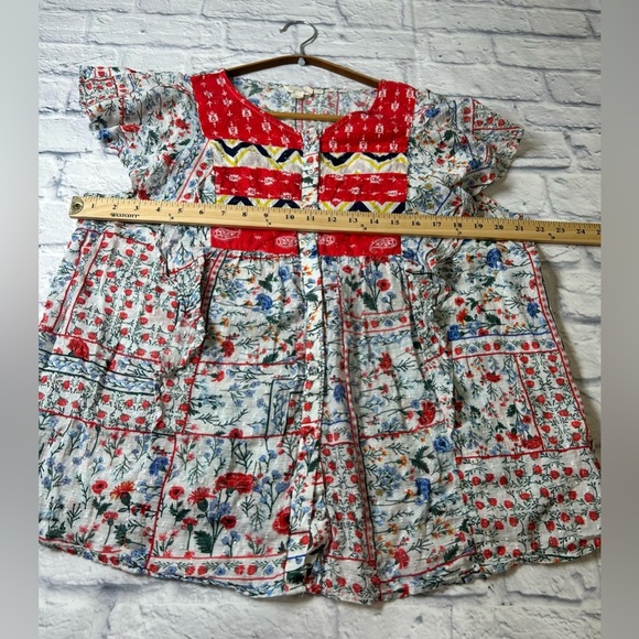 Anthropologie Let Me Be Boho Hippie Festival Linen Button Up Festive Blouse. - Picture 4 of 6